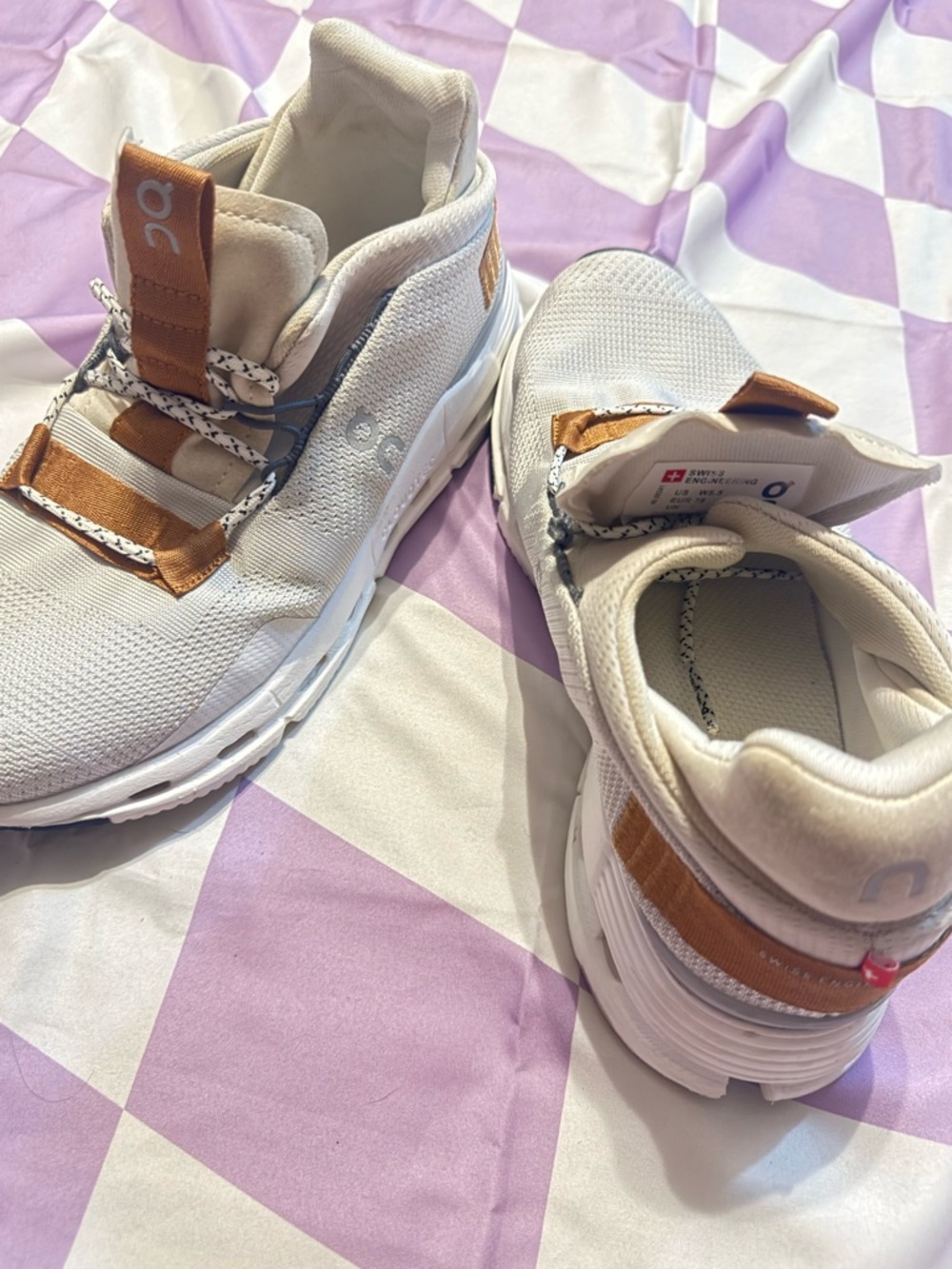 On Running White Sneakers with Tan Straps size 5.5 - Picture 5 of 11